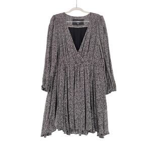 Maeve Anthropologie Black White Print Long Sleeve Boho Midi Dress XL lined